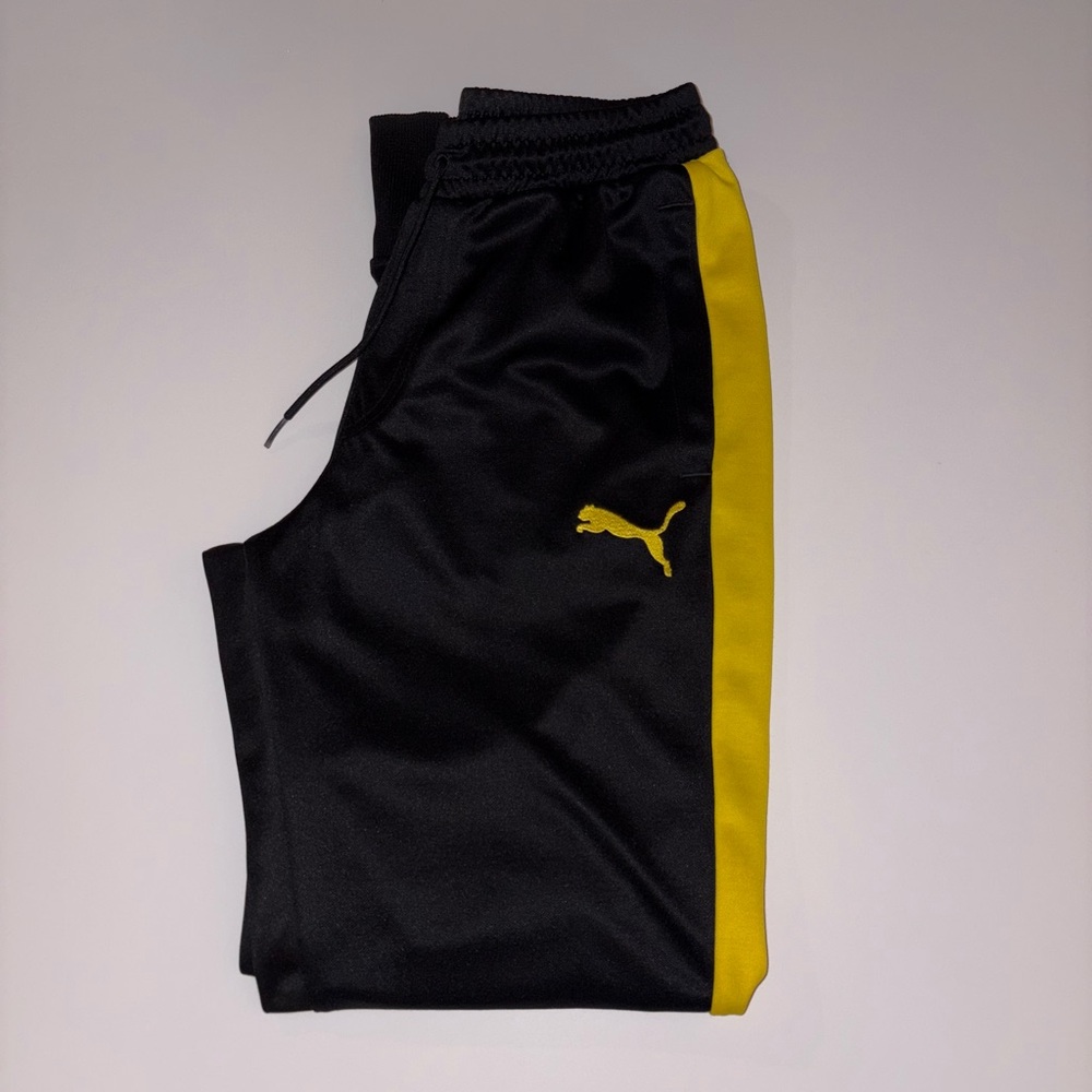 Puma Kids Joggers Black with Yellow Stripe